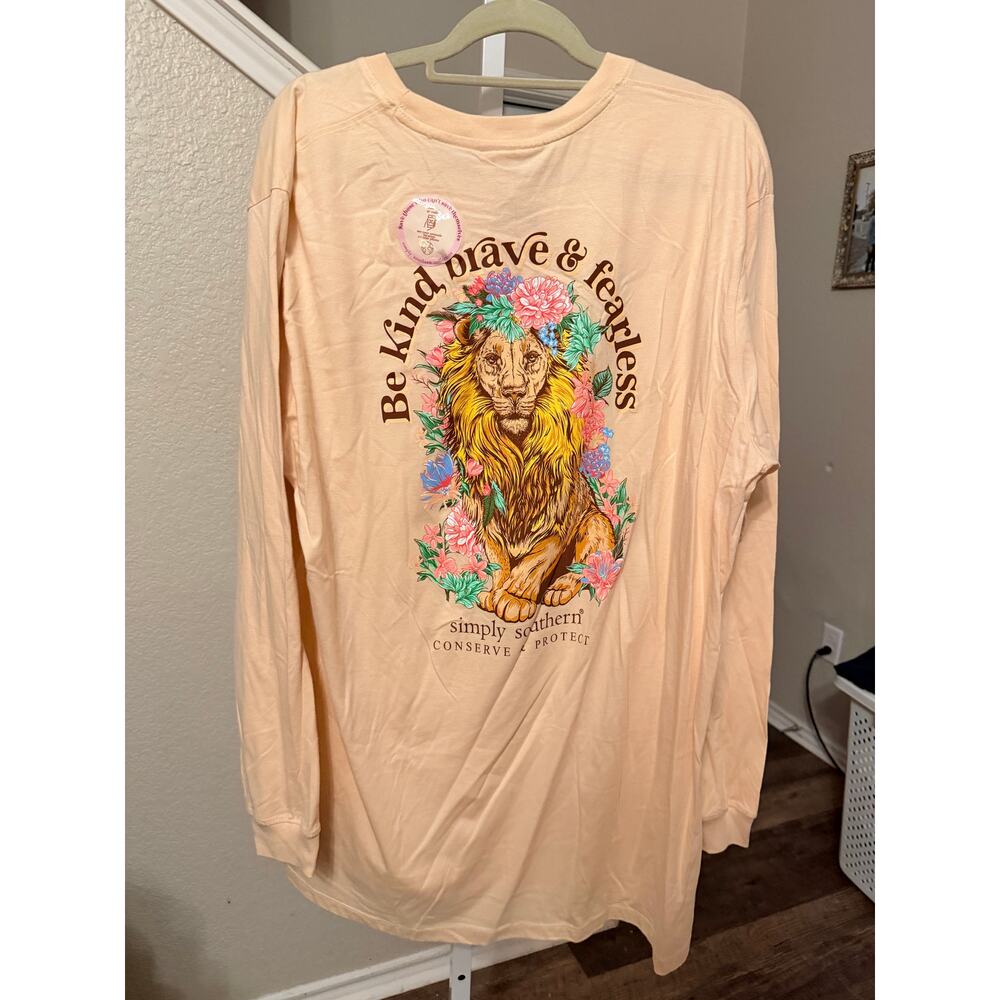 Simply Souther Lion Be kind Long Sleeve Tee Light Peach New Size XL - Picture 2 of 5
